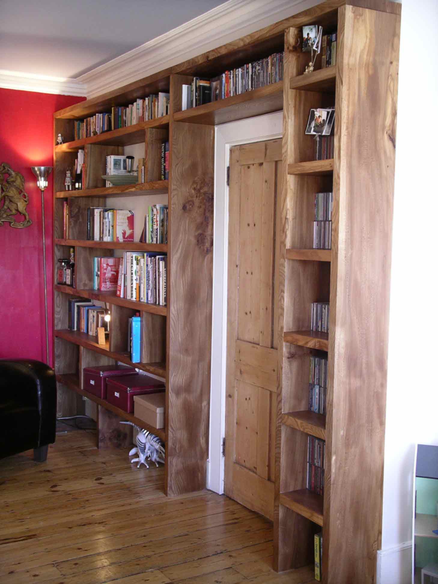 fitted bookcase in solid english elm