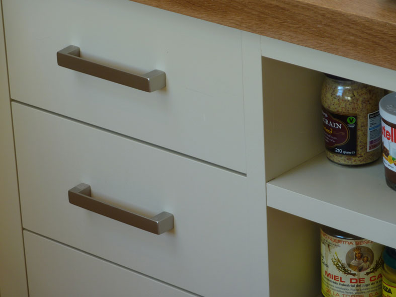 custom made kitchen cabinets with oak worktop