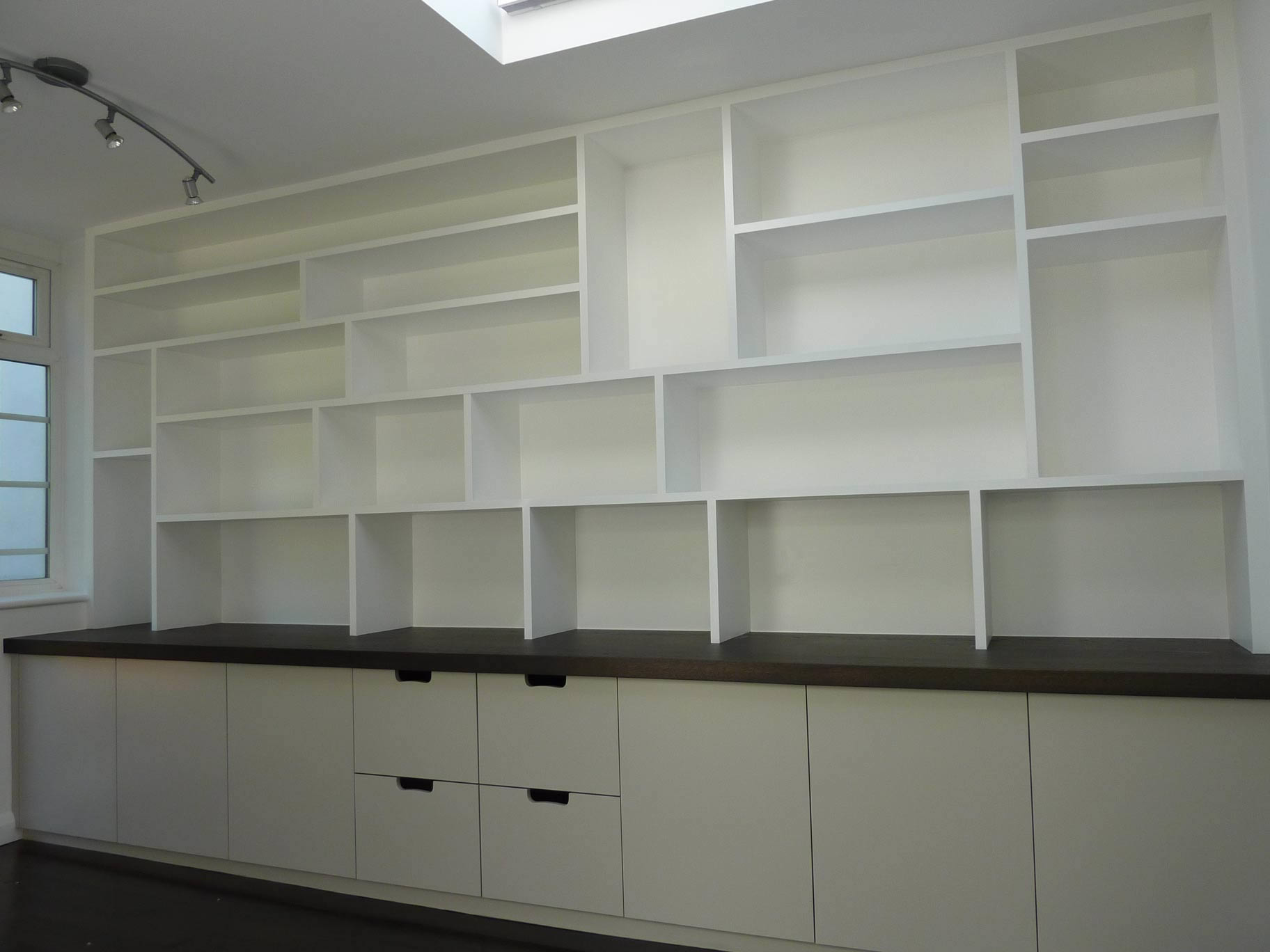 fitted study with pigeon-hole shelving 