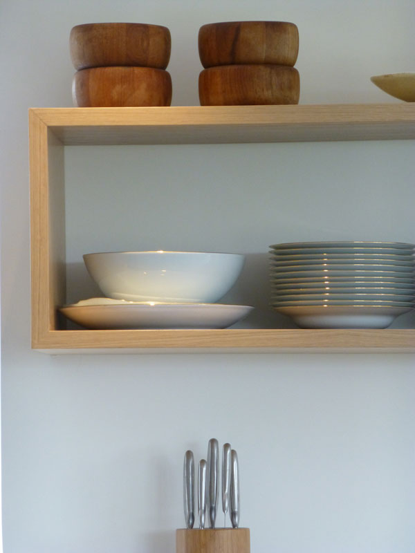 bespoke oak shelving on concealed fixings