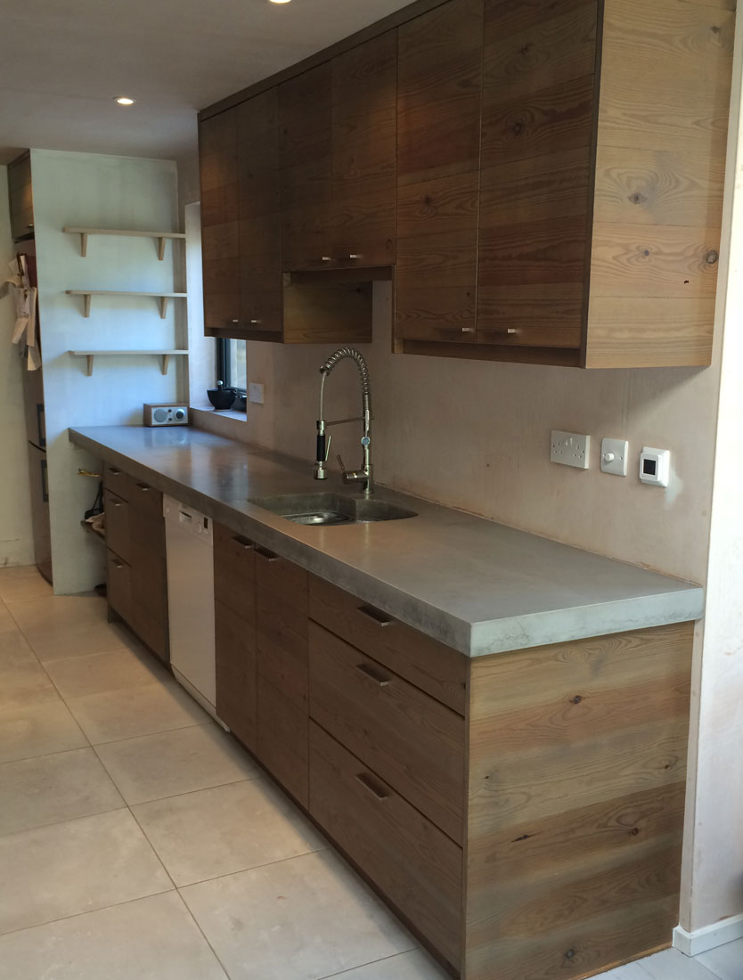 old wood plank custom made kitchen