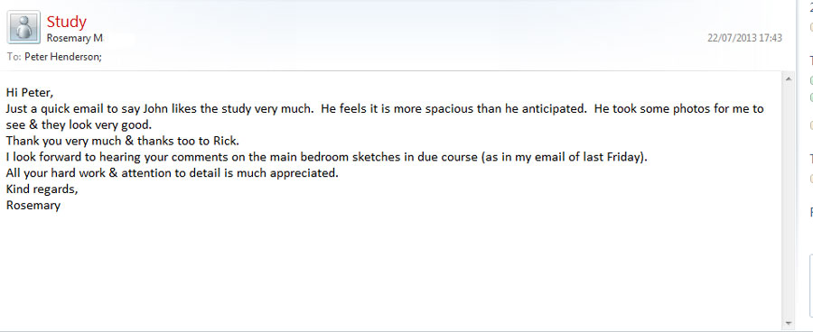 letter from happy customer for bespoke study