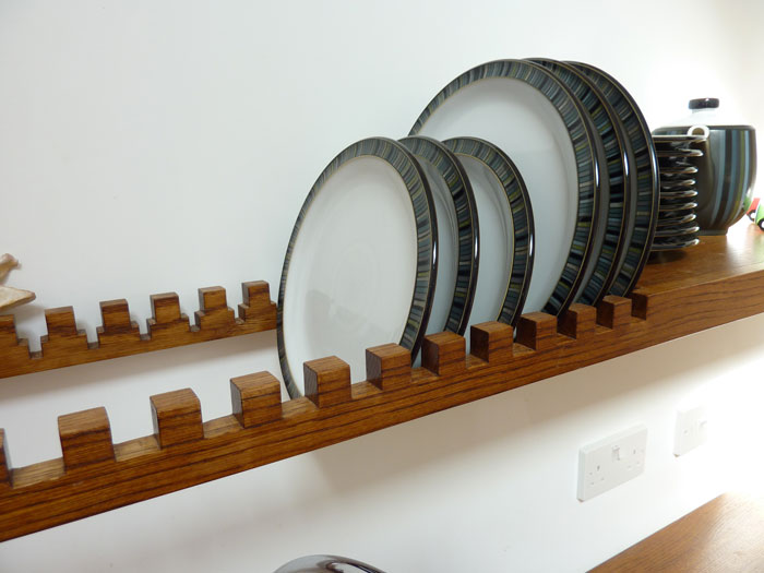 plate rack floating shelf in solid oak