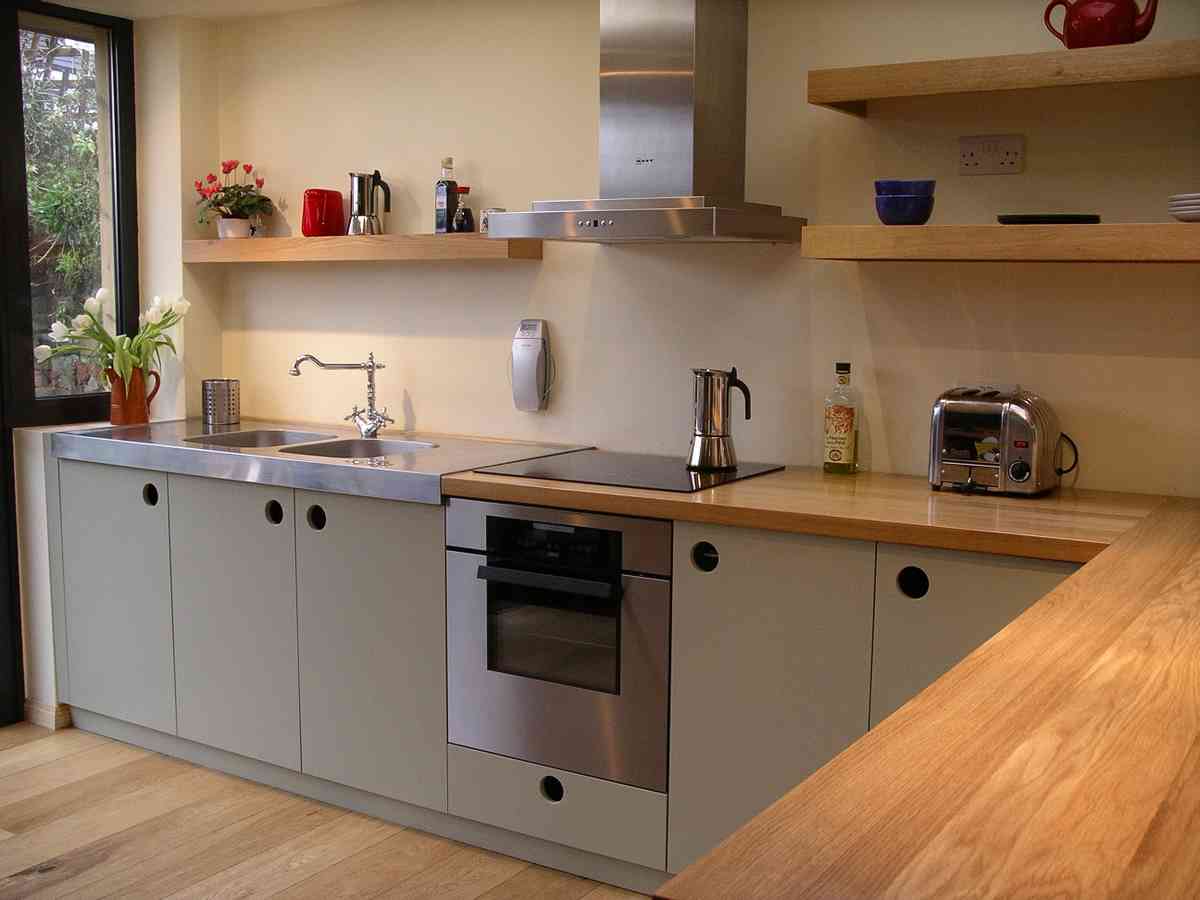 contemporary handmade kitchen in oak and french grey